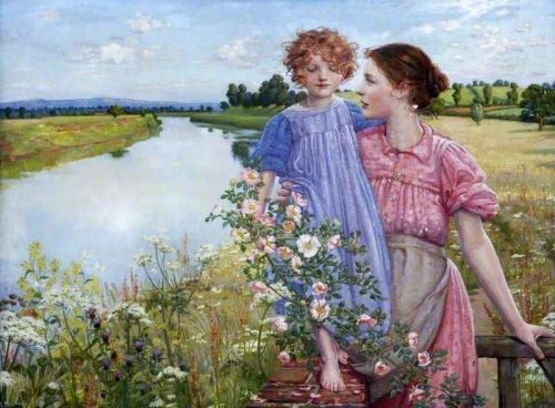 Butler Mildred Anne A Mother And Child By A River With Wild Roses 1900 canvas print