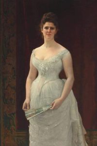 Cabanel Alexandre Porträt einer Dame in einem weißen Kleid 1886
