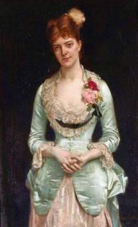 كابانيل ألكساندر بورتريه الآنسة ماثيوز في ثوب ساتان ودانتيل من الحرير الأخضر 1880