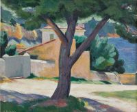 كاديل فرانسيس شجرة ومنازل على الريفيرا الفرنسية 1923