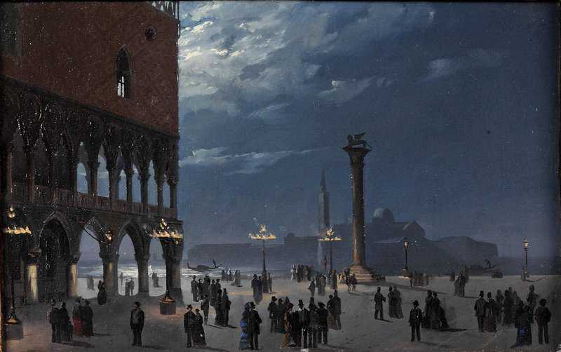 Caffi Ippolito A View Of The Piazzetta By Moonlight Venice canvas print
