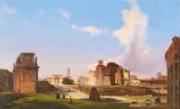 Caffi Ippolito منظر للمنتدى الروماني مع قوس قسطنطين ومعبد فينوس وميتا سودانز في المركز 1835 37