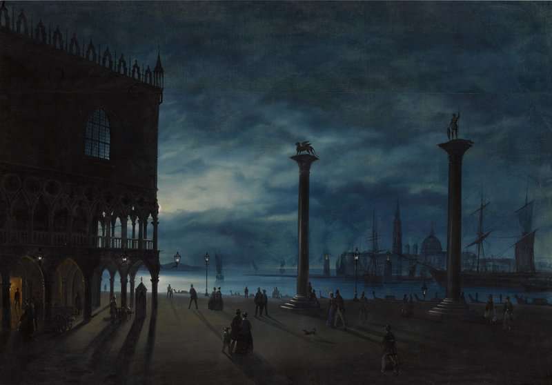 Caffi Ippolito Venezia Veduta Notturna Con La Piazzetta San Marco E Il Molo Con Vista Sull Isola Di San Giorgio canvas print