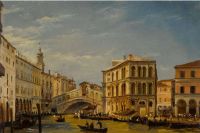 Caffi Ippolito Venice منظر للقناة الكبرى مع جسر ريالتو و Palazzo Dei Camerlenghi