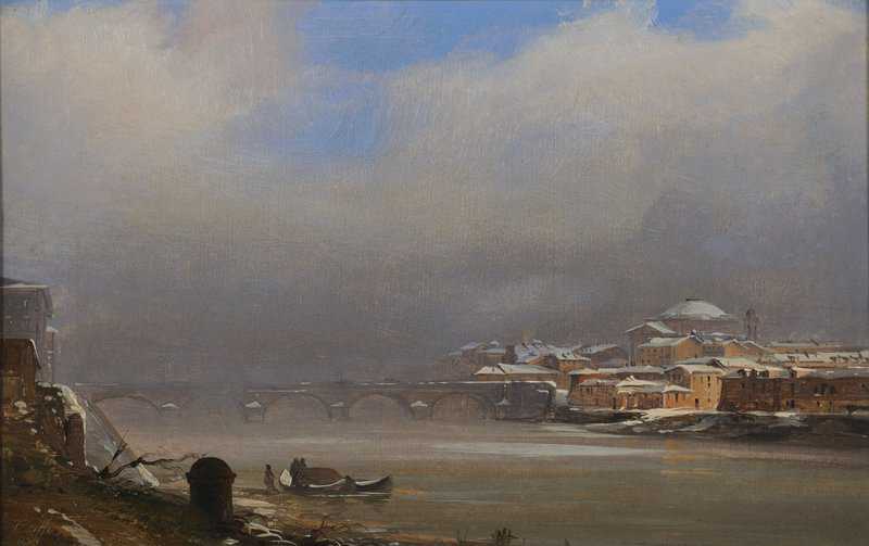 Caffi Ippolito View Of Turin Under The Snow Gran Madre Di Dio Church 1850 canvas print