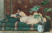 Caffieri Hector Reclining Figure Reading On A Couch canvas print