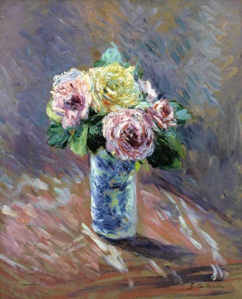 Caillebotte Gustave Roses Jaunes Et Rouges Dans Un Vase De Cristal canvas print