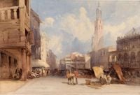 Callow William The Market Square And Palazzo Regione Padua Italy 1840 canvas print