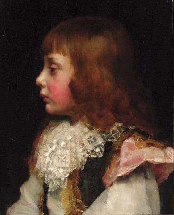 Cameron Prinsep Valentine Portrait Of A Boy Quarter Length In A Brown Waistcoat And White Lace Collar canvas print