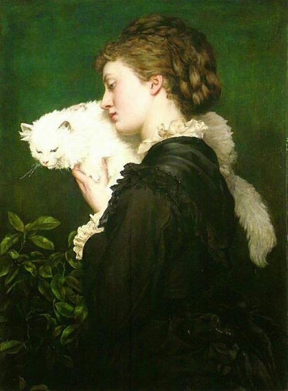 Cameron Prinsep Valentine Portrait Of May Prinsep With A White Persian Cat On One Shoulder 1875 canvas print