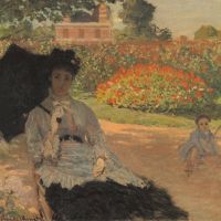 Camille in de tuin met Jean en zijn oppas door Monet