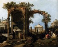 Canaletto Capriccio mit klassischen Ruinen und Gebäuden