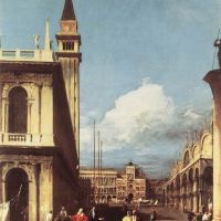 Canaletto La Piazzetta mirando hacia la torre del reloj