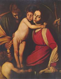 عائلة كارافاجيو المقدسة مع لوحة مطبوعة للقديس يوحنا المعمدان