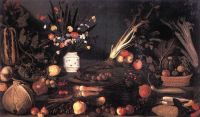 كارافاجيو ستيل لايف بطباعة قماشية بالزهور والفاكهة
