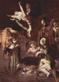 Caravaggio Die Geburt Christi mit dem heiligen Franziskus und dem heiligen Laurentius