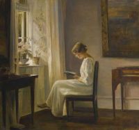 Carl Hols E Interior With A Woman Reading canvas print