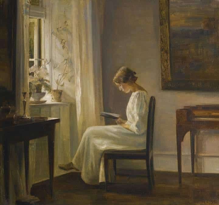 Tableaux sur toile, reproduction de Carl Hols E Interior With A Woman Reading