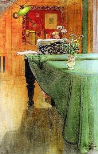 Tableaux sur toile, reproduction de Carl Larsson Brita At The Piano 1908