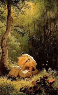 Carl Spitzweg il pittore in una radura della foresta