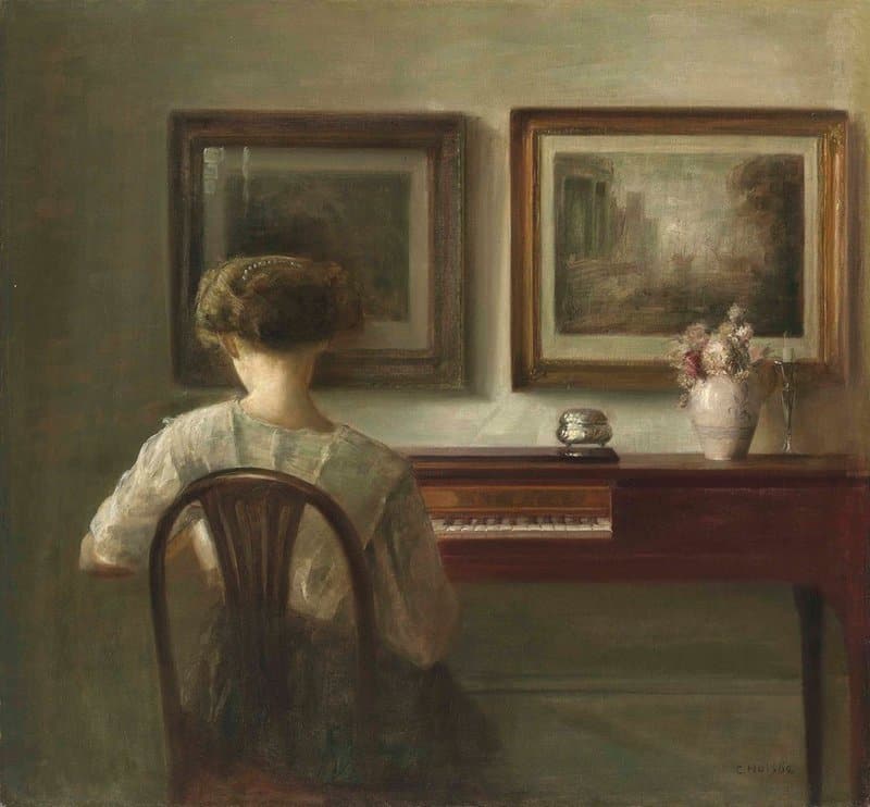 Tableaux sur toile, Reproduktion von Carl Vilhelm Hols E Dänisch 1863-1935 Junge Dame am Spinett C. 1900