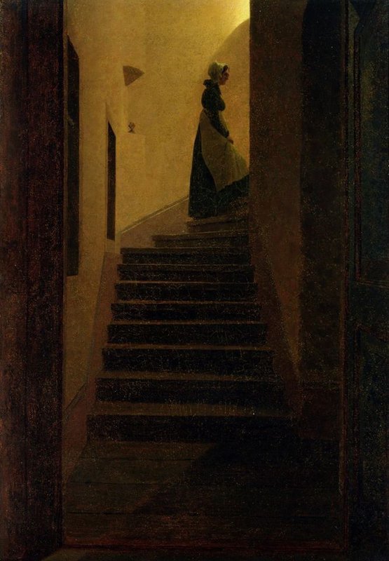 Tableaux sur toile, Reproduktion von Caspar David Friedrich Lady On The Staircase Caroline On The Staircase C. 1825