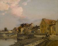 Cazin Jean Charles A French Village On A Rive