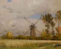 Cazin Jean Charles Eine Windmühle in einer frühen Herbstlandschaft