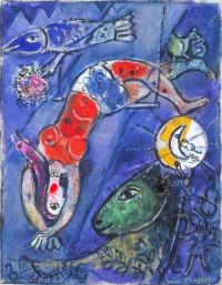 طباعة قماشية أصلية من Chagall Le Cirque Bleu