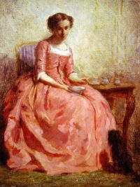 Chaplin Charles Girl In A Pink Dress Reading With A Dog