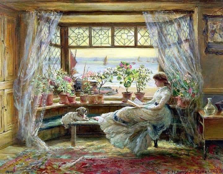 Tableaux sur toile, reproduction de Charles James Lewis Reading By The Window 1880