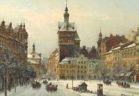 Chmielinski Wladyslaw A Busy Winter Street Scene