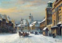 Chmielinski Wladyslaw Troikas Running Through The Snow Before The Statue Of King Sigismund Castle Square Warsaw canvas print