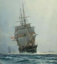 Christian Molsted Fregatter Pa Vandet I Baggrunden Kronborg 1900. canvas print