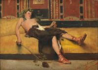 Ciani Cesare A Bacchante Holding A Tthyrsus Reclining In A Classical Interior canvas print