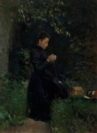 Ciani Cesare Porträt der Frau des Künstlers im Garten sitzend