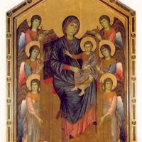 Cimabue La Virgen y el Niño entronizados y rodeados de ángeles