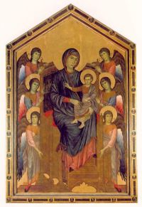 Cimabue Die Jungfrau und das Kind thronen und sind von Engeln umgeben