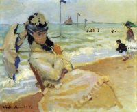 Claude Monet Camille On The Beach At Trouville canvas print