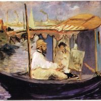 Claude Monet Dans Son Bateau Atelier 1874 door Manet