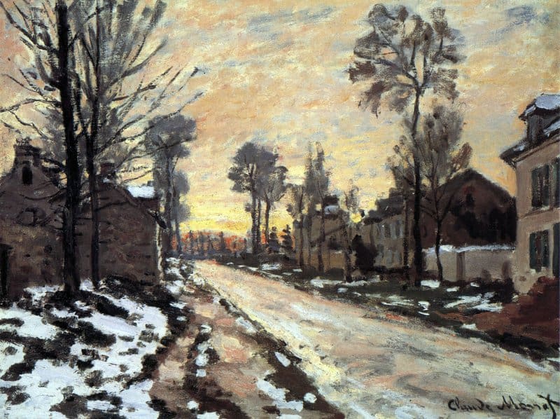 Claude Monet Road To Louveciennes Melting Snow Children Sunset canvas print