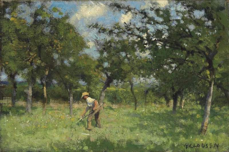 Clausen George A Man Scything In An Orchard canvas print