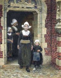 Clausen George Coming Out Of Church Volendam Zuiderzee 1875