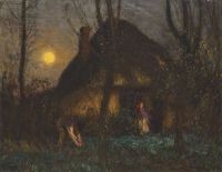 طباعة قماشية من Clausen George The Cottage Moonrise 1902