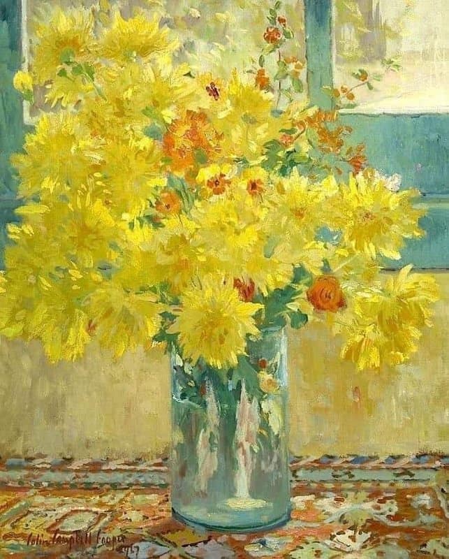 Tableaux sur toile, Reproduktion von Colin Campbell Cooper Yellow Chrysanthemums