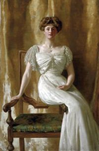 كولير جون بورتريه من هون. السيدة هارولد ريتشي جالسة بطول كامل في فستان أبيض مع حواف دانتيل 1097 22
