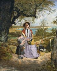 Collinson James Mutter und Kind von einem Zauntritt mit Culver Cliff Isle Of Wight in der Ferne 1849 50