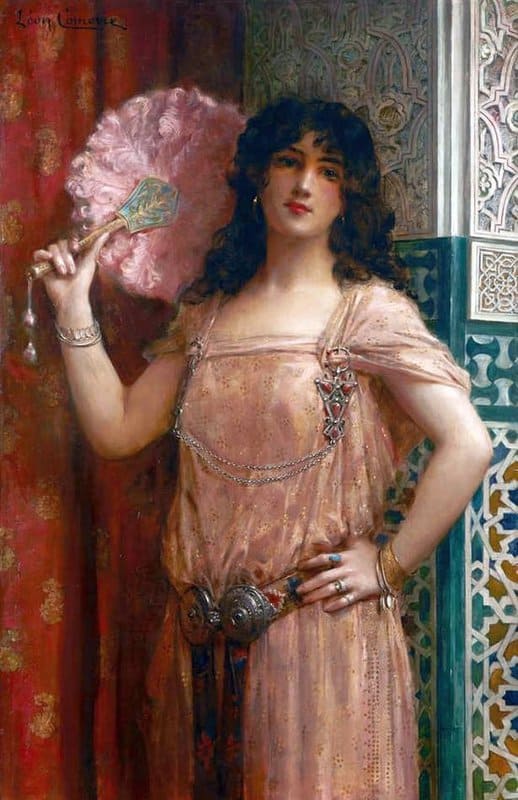 Comerre Leon Francois A Harem Beauty Holding A Pink Fan canvas print