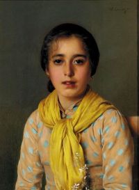 Corcos Vittorio Matteo Porträt eines Mädchens in einem gelben Schal 1890