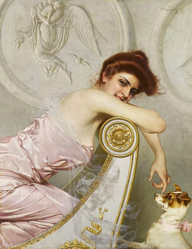 Corcos Vittorio Matteo Young Lady With A Dog Ca. 1895 canvas print